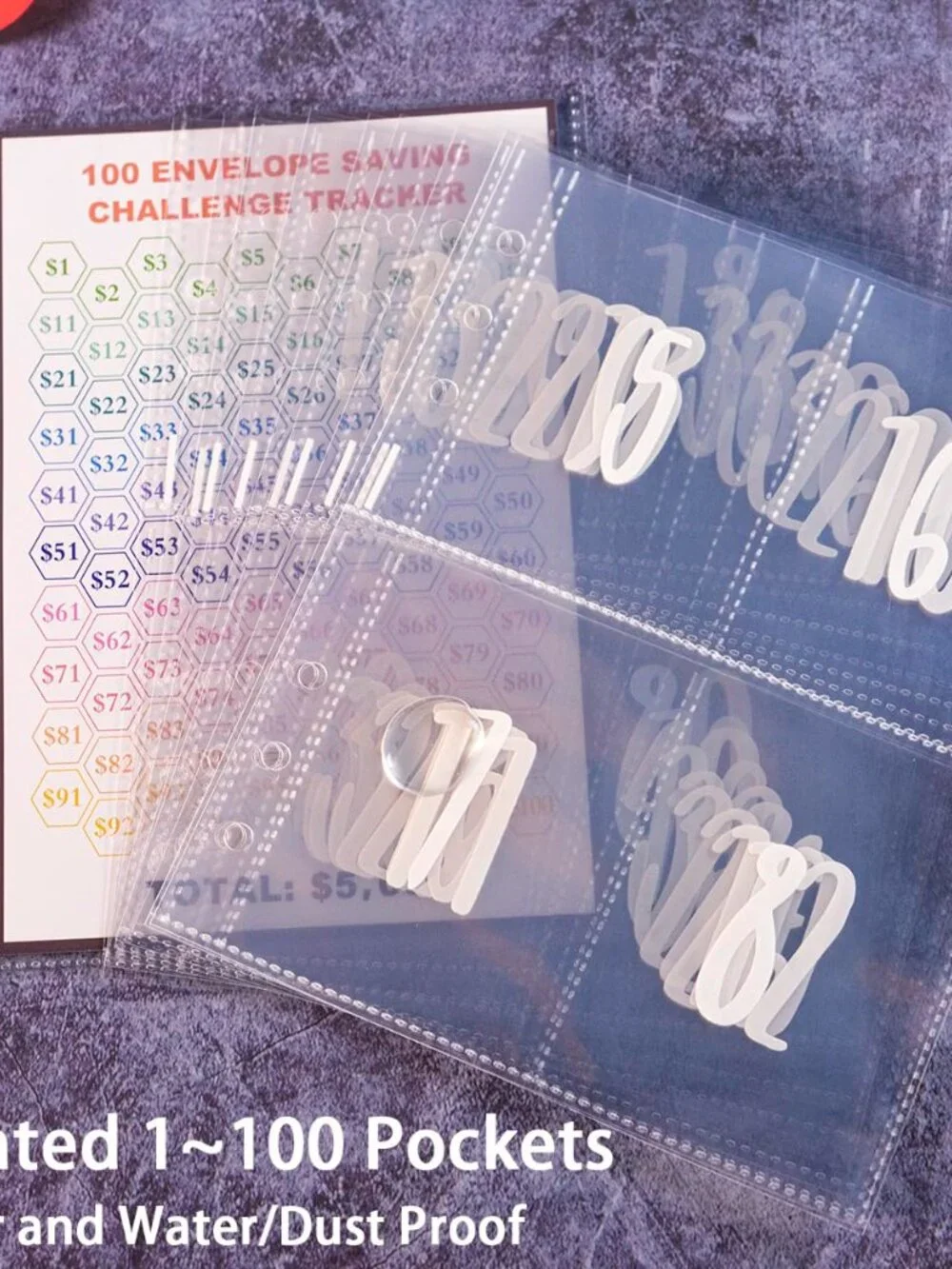 25 Pcs 4 Pocket 100 Envelopes Money Saving Challenge Sleeves and Tracker Sheet P